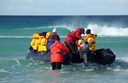 Surf landing, Saunders Island